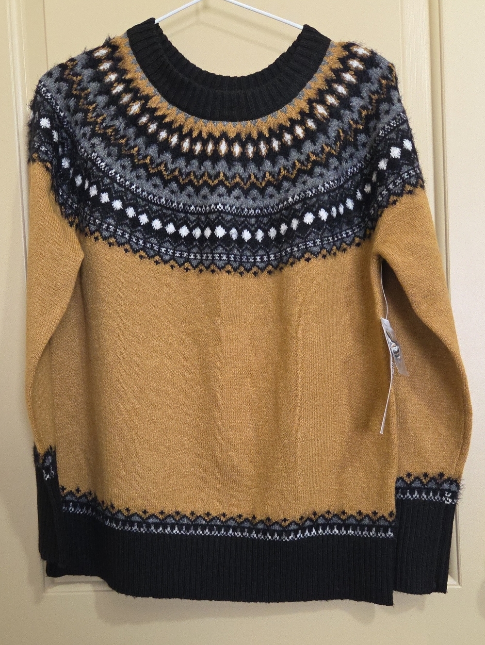 Tribal Mustard Fair Isle Yoke Sweater with Black Trim